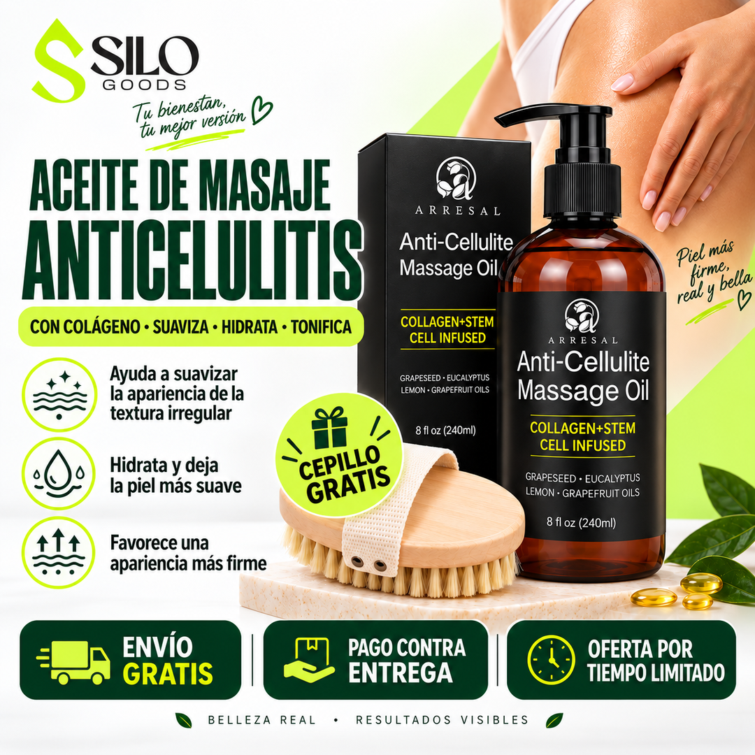 Aceite de Masaje Anticelulitis con Colágeno | Cuidado de textura irregular, apariencia de celulitis y firmeza