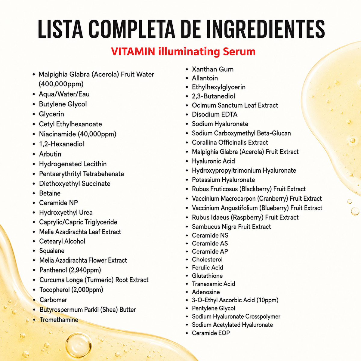 Suero iluminador de vitamina C para brillo facial con ácido hialurónico | Cuidado de manchas oscuras y tonos desiguales